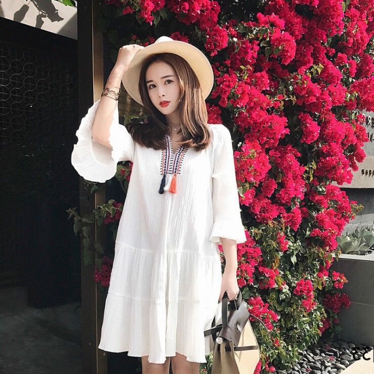 Đầm dài thiết kế ống tay loe thời trang cá tính cho nữ