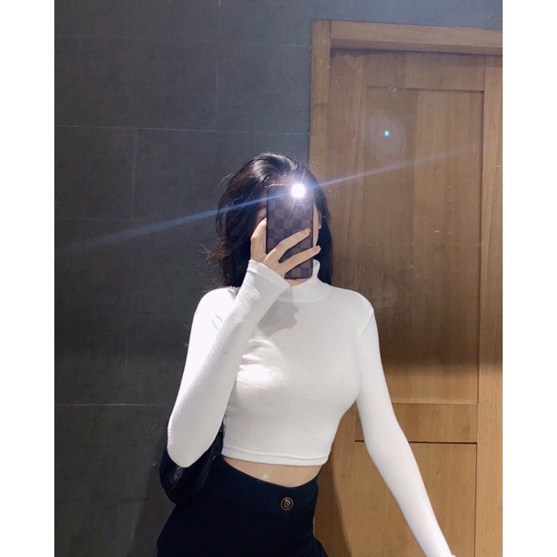 Áo cổ lọ tay dài thun gân đơn giản A25