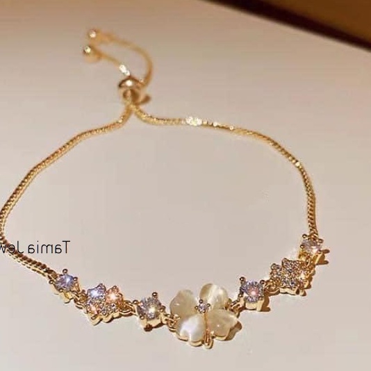Lắc tay bạc dạng dây cỏ 4 lá hai màu trắng và Xi -mềm mại, nữ tính - Tamiajewelry