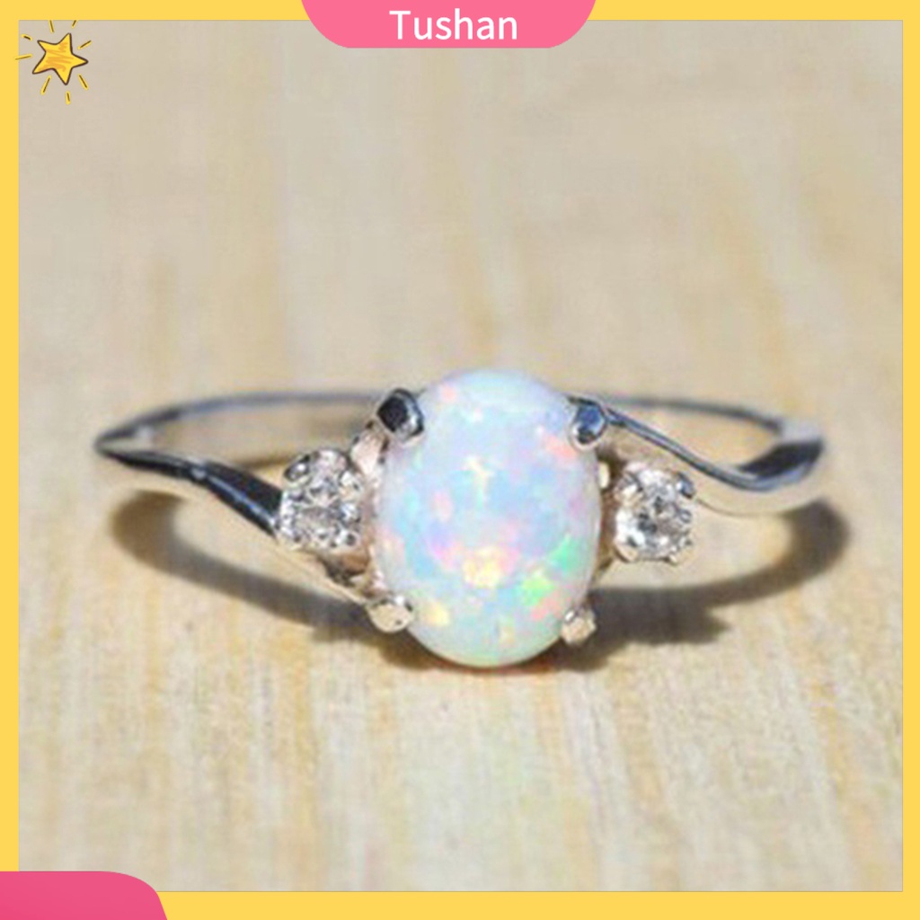 Nhẫn Đính Hôn Đính Đá Opal Nhân Tạo Thời Trang