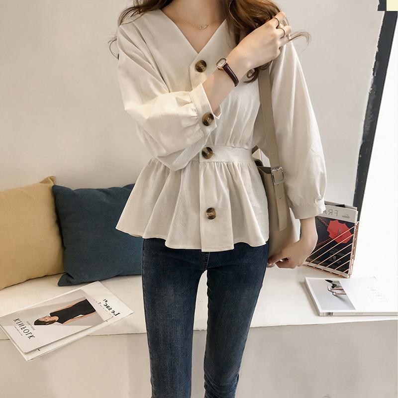 Áo sơ mi BH trơn tay dài đính khuy phong cách đơn giản trẻ trung thời trang Hàn Quốc