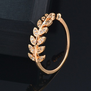 Nhẫn hở SINLEERY JZ036 họa tiết chiếc lá đính đá zircon màu vàng hồng/bạc thời trang độc đáo cho nữ