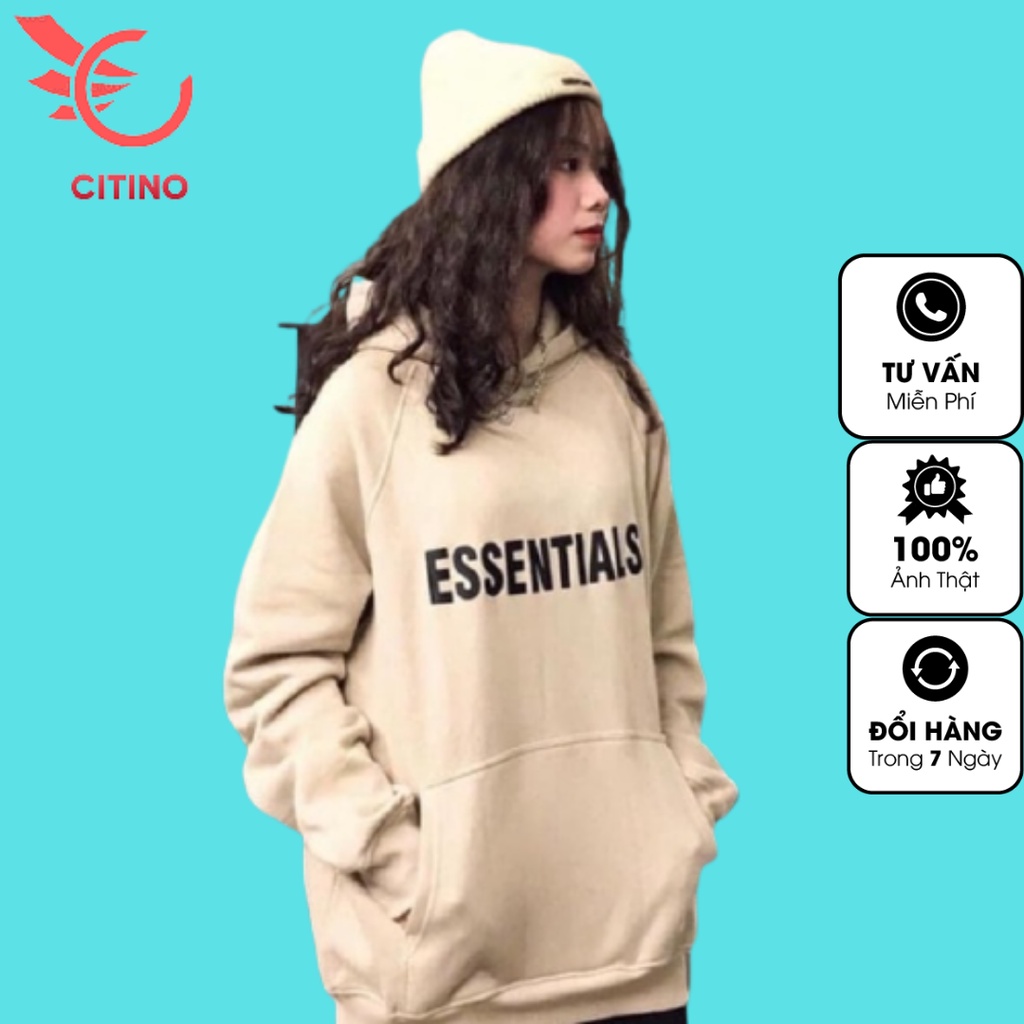 Áo Hoodie Essentials in cao su nổi -TINOWEAR, Áo Nỉ Bông Unisex Form rộng chất cotton dày dặn hot Ulzzang 2020.
