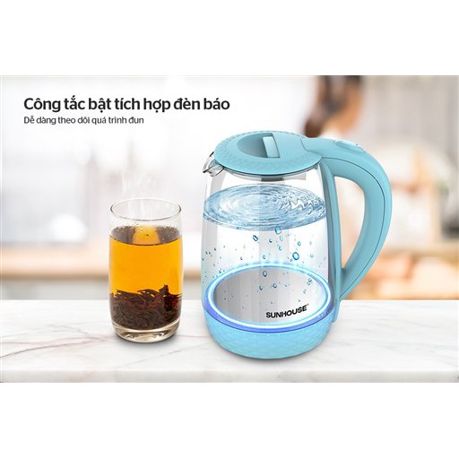 ẤM SIÊU TỐC THỦY TINH 1.8 L SUNHOUSE SHD1215 - màu xanh