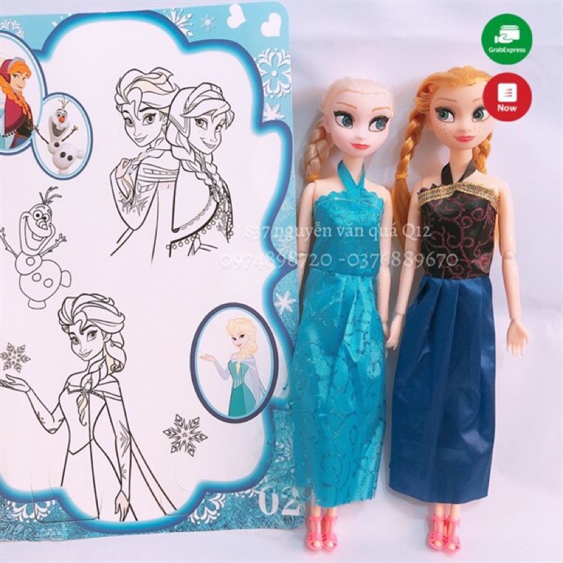 Túi đồ chơi 2 búp bê khớp ELSA & ANA kèm màu tô cho bé QQ32-5