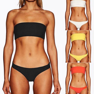 Bikini áo quây ngực màu trơn thời trang