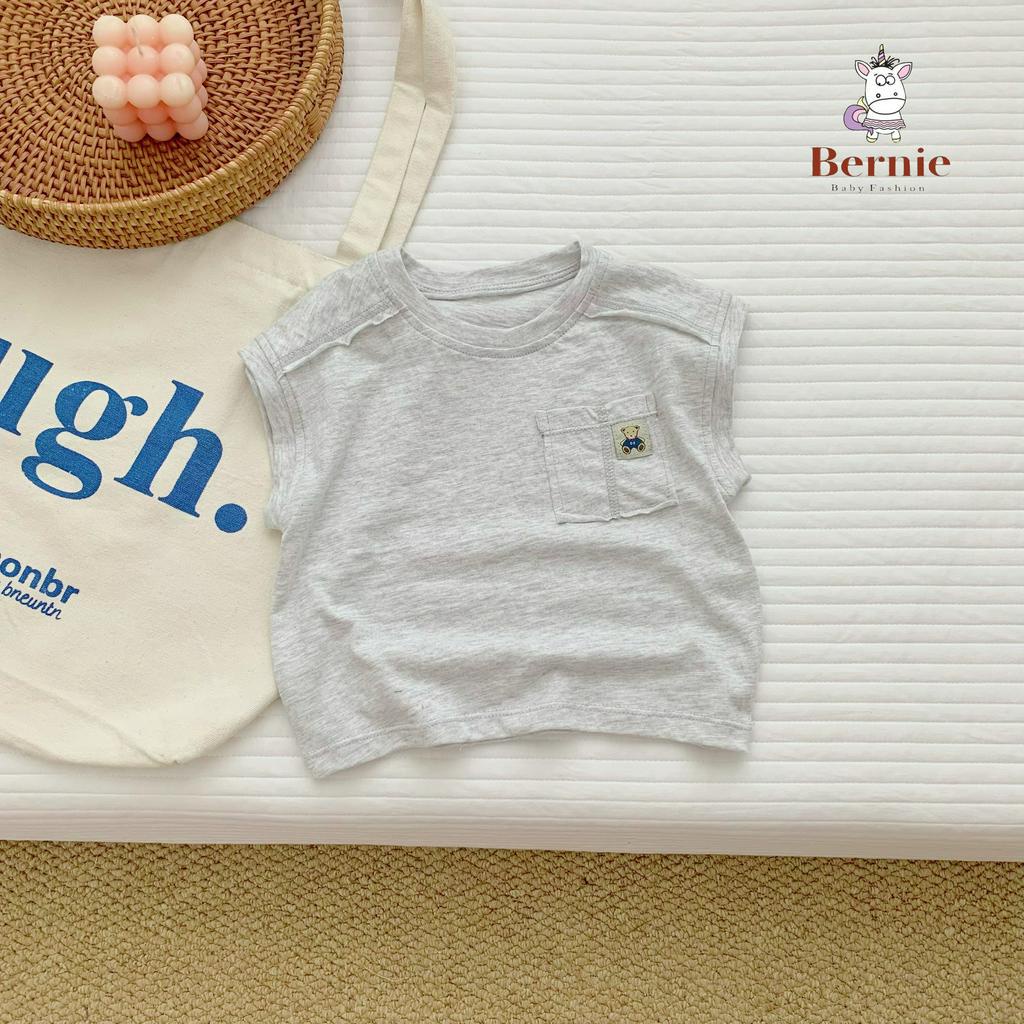 Áo thun ba lỗ tanktop áo thun sát nách bé trai có túi thêu gấu nổi bật cool ngầu phong cách hàn quốc từ 9 đến 24kg