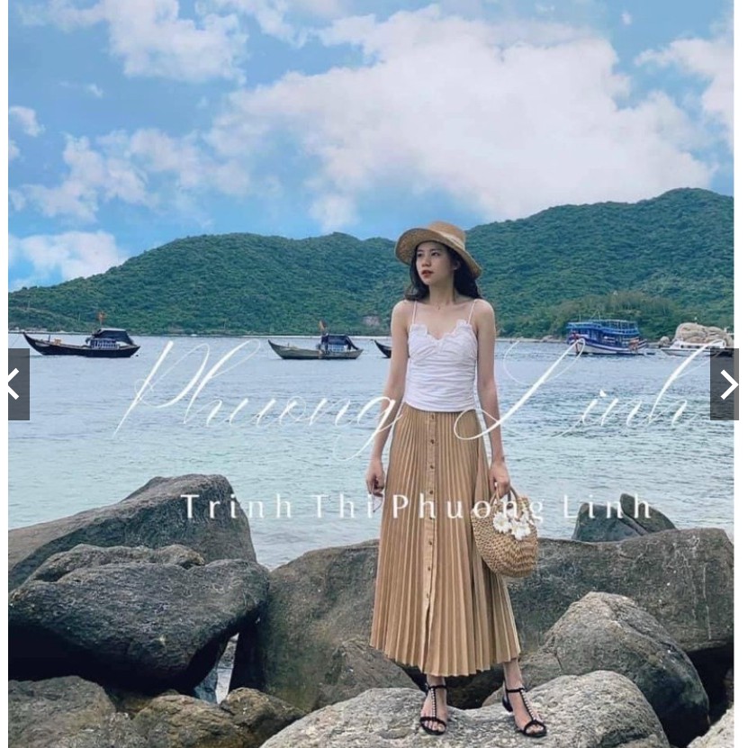 VÁY MIDI MÀU NUDE XẾP LY SIÊU ĐẸP