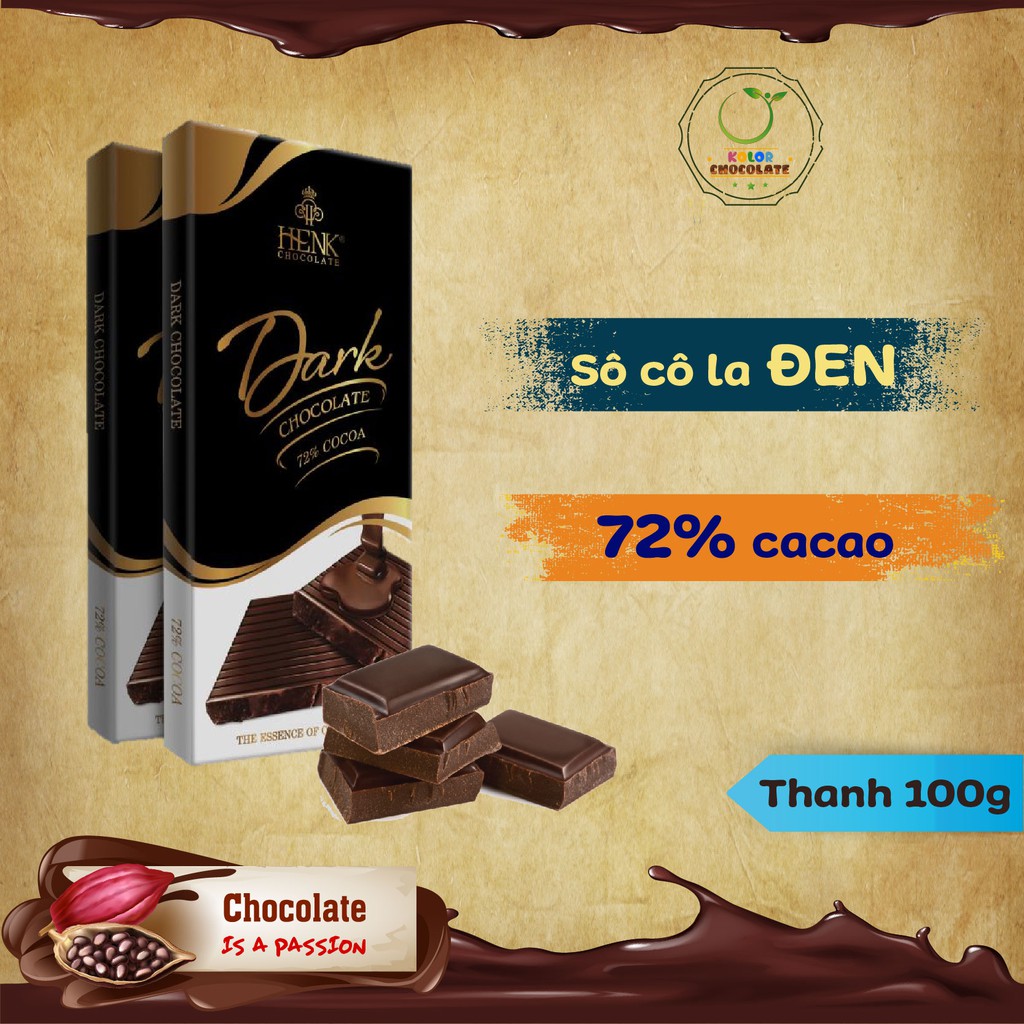 Socola thanh 100g đen 72% | Henk Chocolate