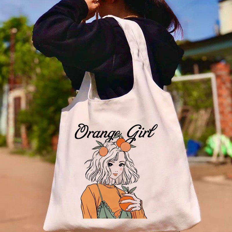 Túi Tote Vải Canvas In Orange Girl Túi Xách Cỡ Lớn Style Cá Tính Có Khóa Đeo Vai Đi Học Đi Chơi Du Lịch | TT06 | HQ Shop