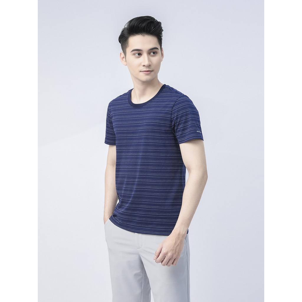 Áo thun nam cổ tròn ARISTINO dáng Regular fit suông nhẹ, họa tiết kẻ trẻ trung, năng động, cotton mềm nhẹ - ATS017S1