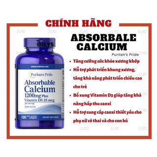 Viên uống canxi ngừa loãng xương Absorbable Calcium magnesium 1200mg Puritan's Pride