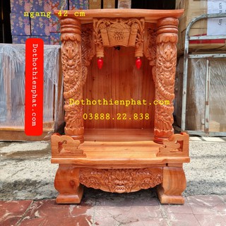 Bàn thờ thần tài thổ địa gỗ xoan ngang 42 cm mẫu mới rất đẹp