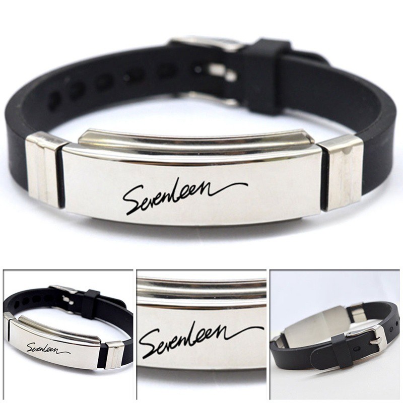 Vòng đeo tay silicon và mặt thép không gỉ khắc tên nhóm nhạc Kpop