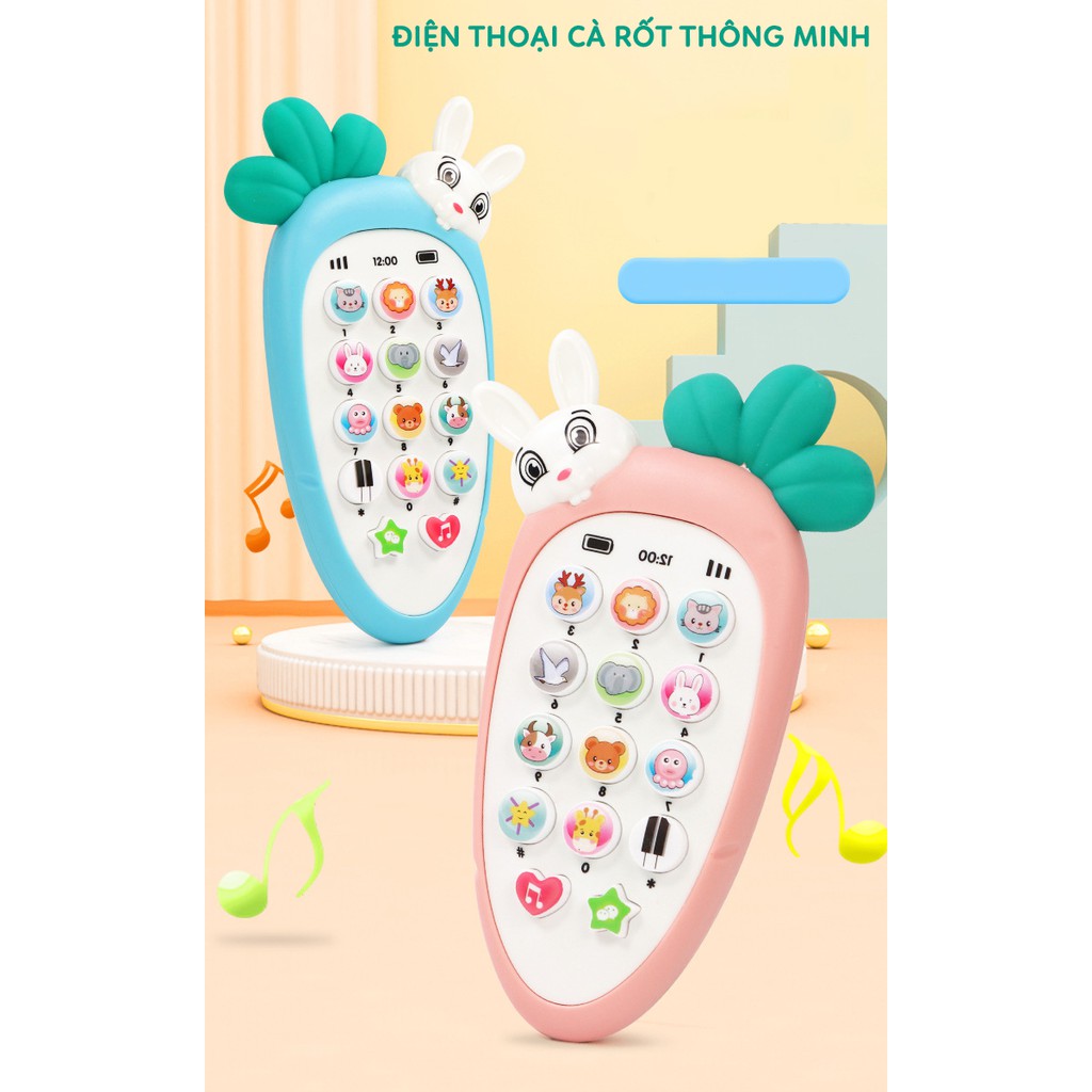 [Tặng Pin] Điện thoại cà rốt thỏ trắng phát nhạc kể chuyện ru ngủ đồ chơi phát nhạc cho bé cảm thụ nhạc, tiếng động vật