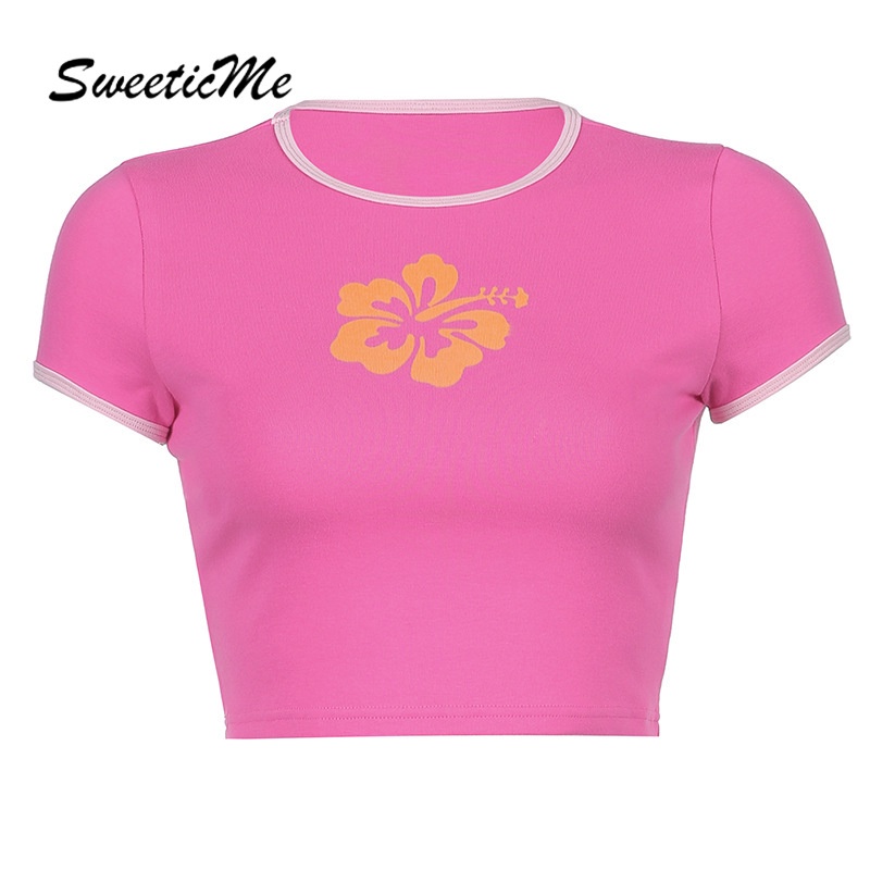 Áo Thun Cổ Tròn Tay Ngắn In Hoa Sweeticme 2021