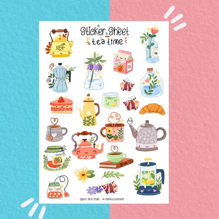 Sticker sheet tea time - Sticker thiết kế | Bullet journal sticker - unim005
