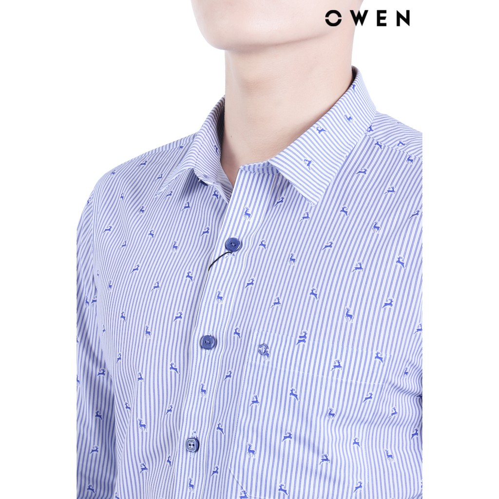 Áo sơ mi dài tay OWEN Bamboo Slimfit có túi màu xanh - AS20838DT