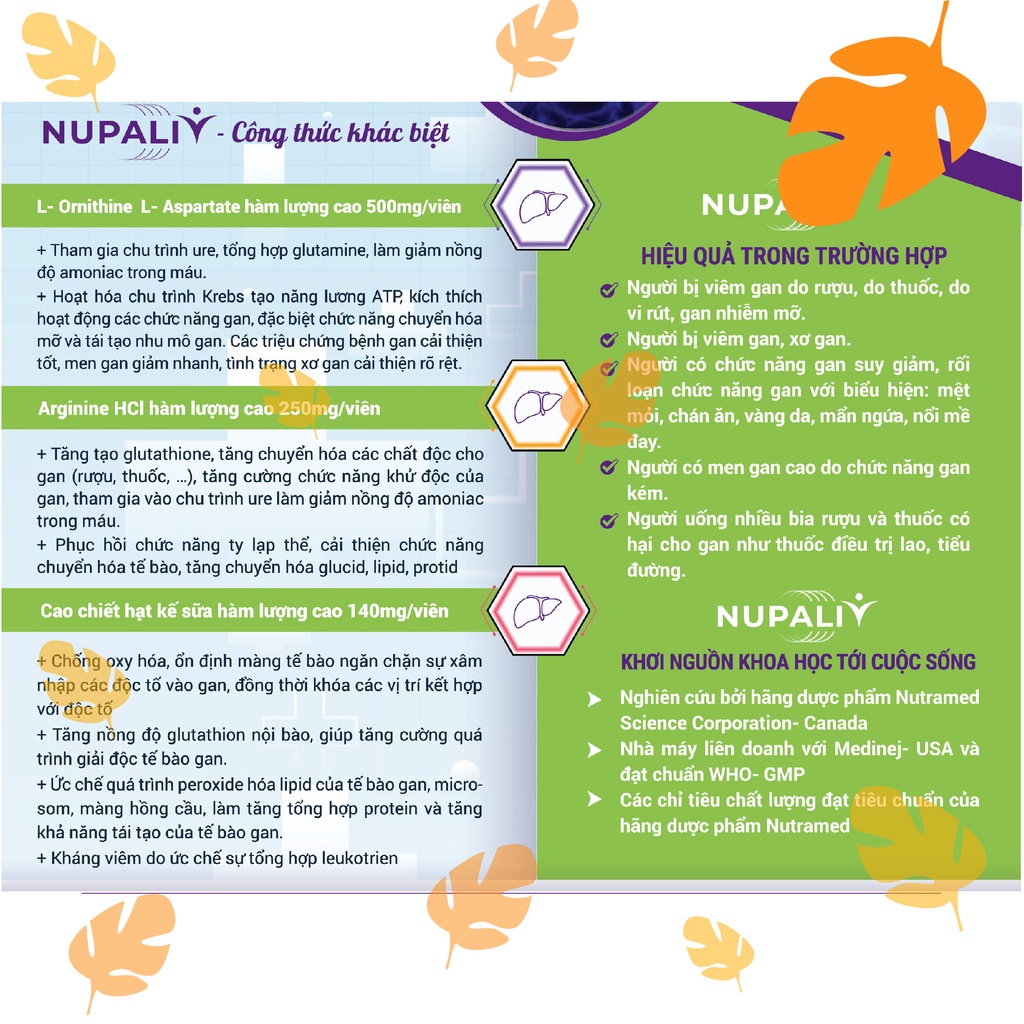 NUPALIV- GIẢI PHÁP CHO BỆNH VIÊM GAN DO RƯỢU, THUỐC, VIRUS, GAN NHIỄM MỠ, VIÊM GAN MÃN TÍNH, XƠ GAN, RỐI LOẠN CN GAN