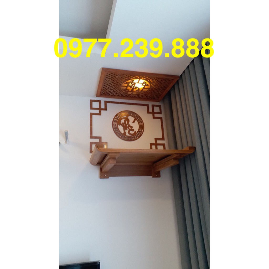 Bàn thờ gỗ sồi nga 61,69cm 5 màu sắc kèm chữ, viền, chắn khói
