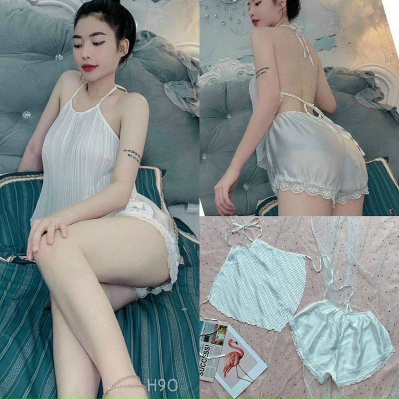 ❤️ CHẤT LỤA SATIN CAO CẤP - BAO ĐẸP ❤️ Đồ ngủ sexy / Yếm ngủ dập ly / Quần Đùi áo dây cột nơ nữ Mềm Mịn Dễ Thương