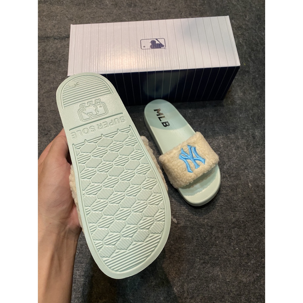 Dép m l b quai ngang bản lông cừu full box-xanh mid