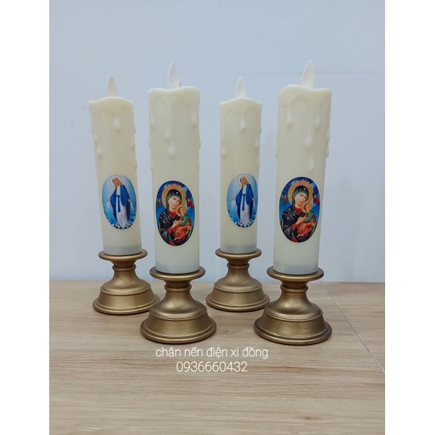 Cặp đèn công giáo chân nến điện đế xi đồng 23.5cm  2 cây