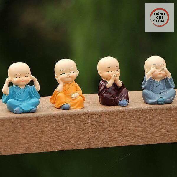 Bộ 4 Tượng Ông Sư - Chú Tiểu Hòa Thượng Tứ Không - Phật Phong Thủy Mini 4 Tư Thế