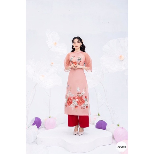 Áo dài cách tân hoạ tiết mới lạ, áo 4 tà, voan tơ phối lụa, áo dài kèm quần