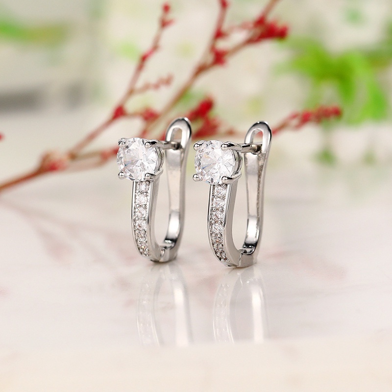 Khuyên Tai Tròn Mạ Bạc Đính Đá Zircon Phong Cách Đơn Giản