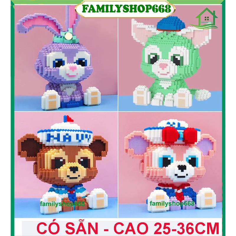 lắp ráp mô hình le go cỡ lớn 25 - 36cm thỏ tím stella lou gấu nhân vật hoạt hình 3D ( Tặng búa lắp ráp )