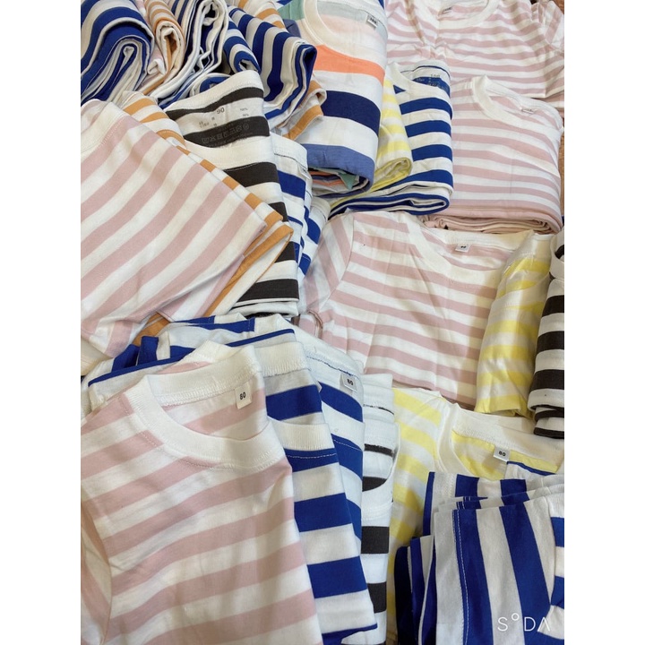 Áo Thun Kẻ Cho Bé Trai Bé Gái Xuất Nhật Muji Mềm Mại Cotton Kẻ Ngang