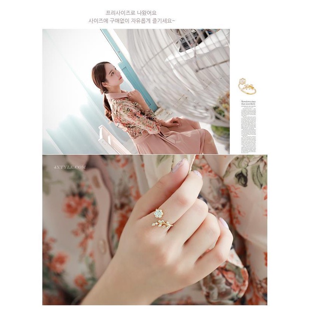 Nhẫn Đeo Tay Kim Loại Tạo Hình Hoa Lá Đính Đá Thời Trang Cho Nữ