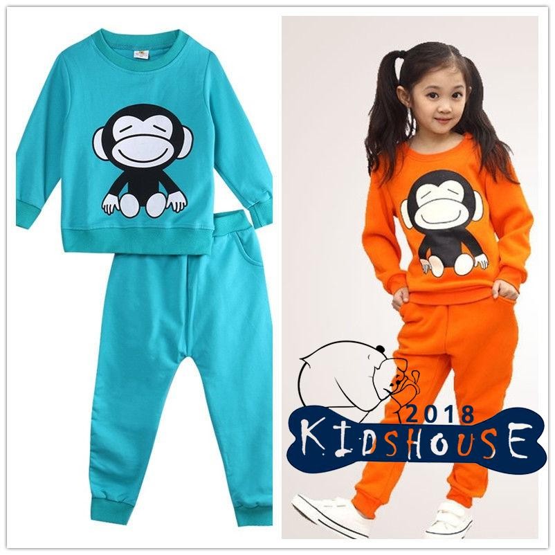 Bộ Áo Hoodie + Quần Dài In Hình Chú Khỉ Dễ Thương Cho Bé Gái 0 Tuổi