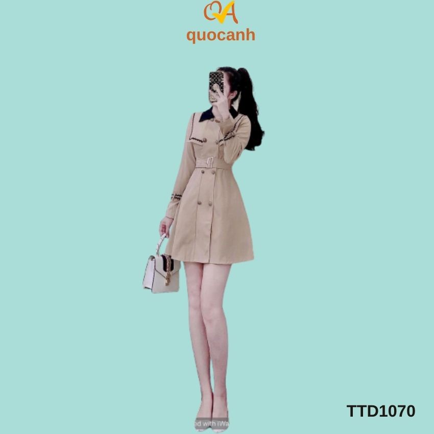 Đầm nữ tiểu thư sang chảnh dạo phố, dự tiệc, công sở thời trang nữ Quocanh cổ áo kiểu hải quân, tay dài rộng có nơ buột