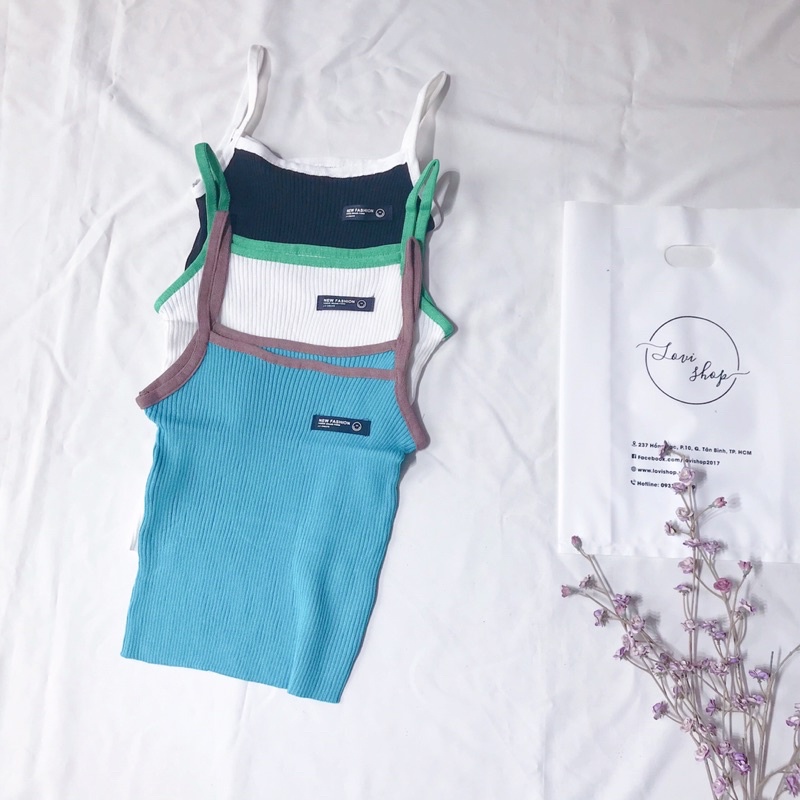 Áo croptop len 2 dây viền nhiều màu LOVI