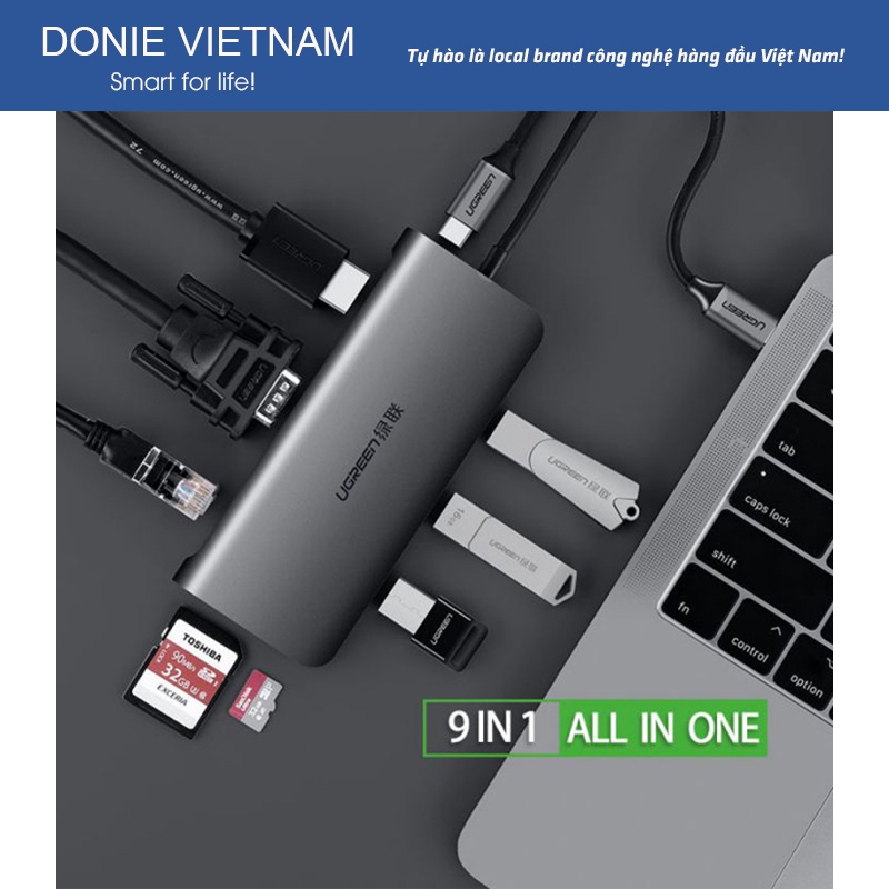 Hub Chuyển Đổi Ugreen 9 in 1 USB Type C To HDMI, USB 3.0, Lan, SD, PD, USB-C Chính Hãng Ugreen 40873