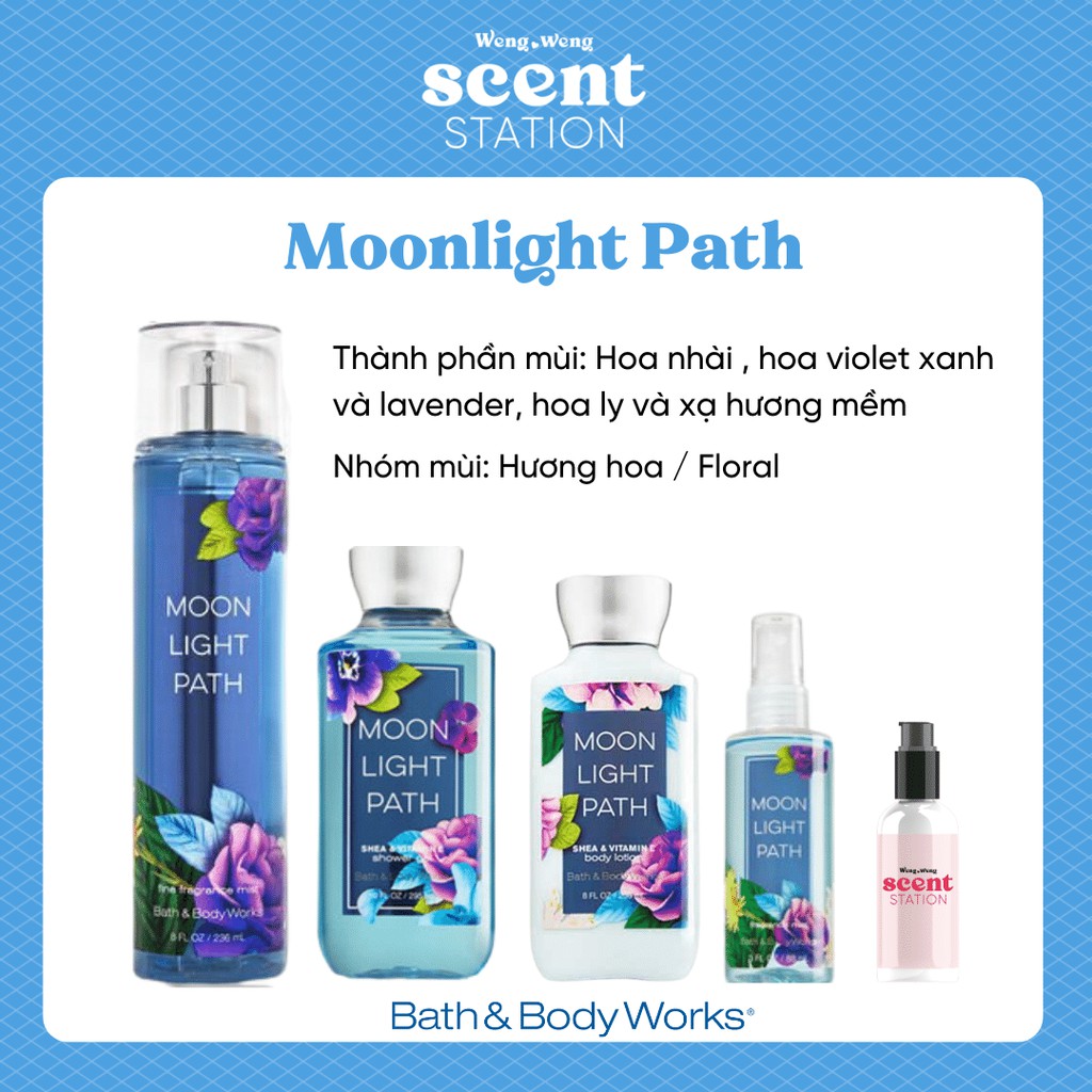 Bộ sản phẩm Xịt thơm / Sữa tắm / Dưỡng thể Bath&Body Works mùi Moonlight Path