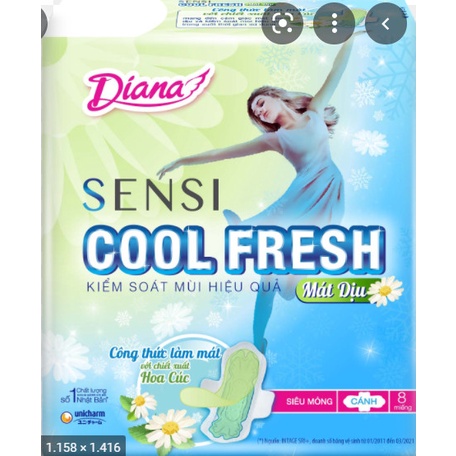 Băng vệ sinh Diana sensi cool fresh siêu mỏng cánh gói 8 miếng