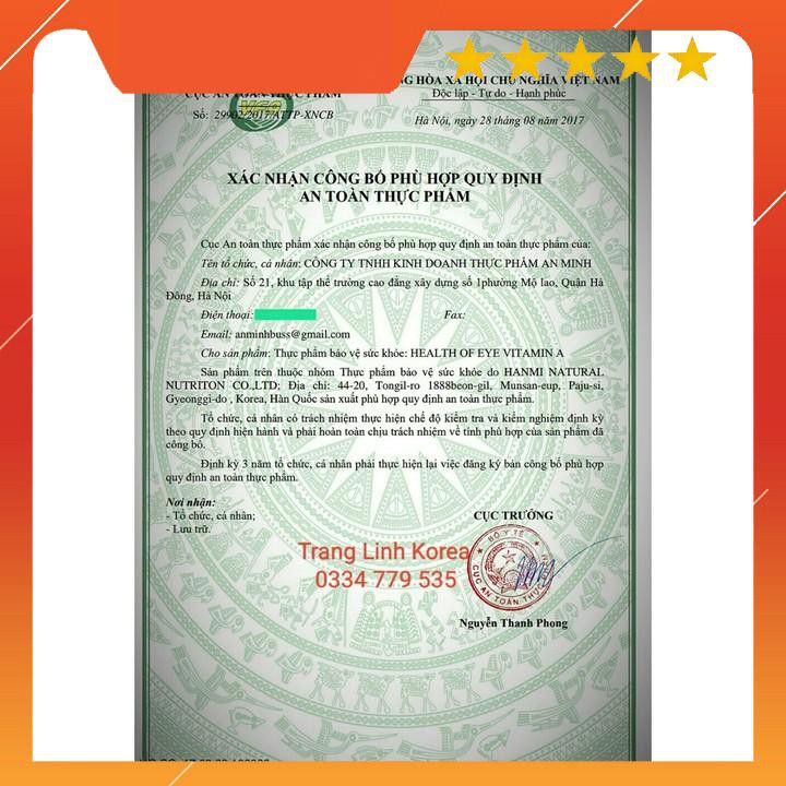 Viên Bổ Mắt VitaminA Health Of Eye Hàn Quốc, Hộp 120 viên