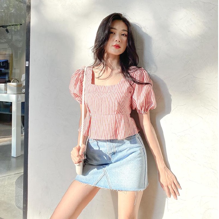 Váy jean MIEU dáng ngắn chữ A ráp cắt lai - GF07 | BigBuy360 - bigbuy360.vn