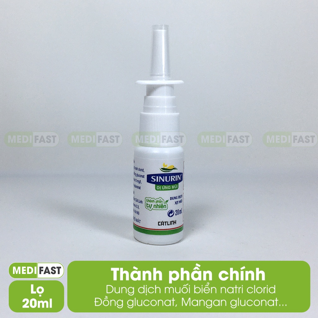 Xịt thông mũi Sinurin chai 20ml giảm ngạt mũi xoang, dị ứng thời tiết của dược Cát Linh từ muối biển ưu trương