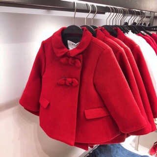 Áo dạ zara nơ cổ màu đỏ cho bé gái