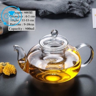 Bình trà / ấm trà thuỷ tinh chịu nhiệt kèm lõi lọc trà thuỷ tinh 800 ml cao cấp sang trong sp2691
