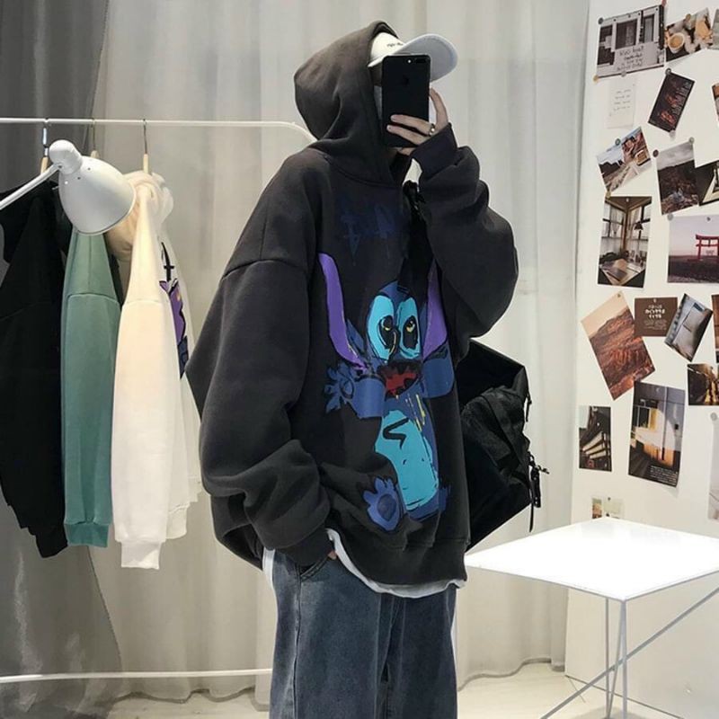 Áo hoodie unisex from rộng, có nón in hình CHUỘT STITCH HOẠT HÌNH siêu cá tính