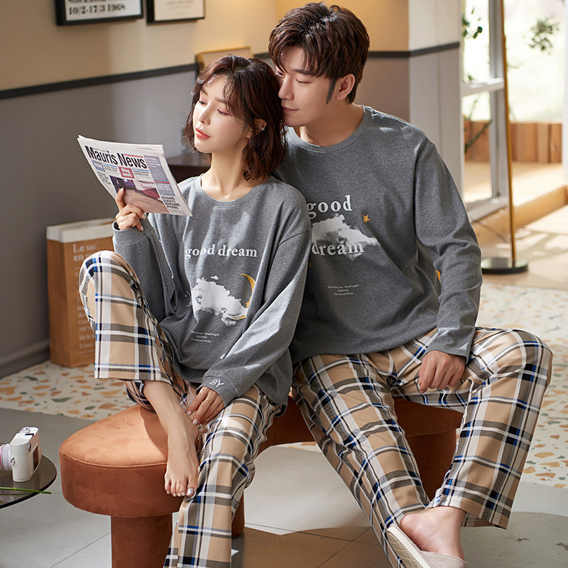 Bộ đồ ngủ pijama tay dài họa tiết hoạt hình xinh xắn dành cho cặp đôi