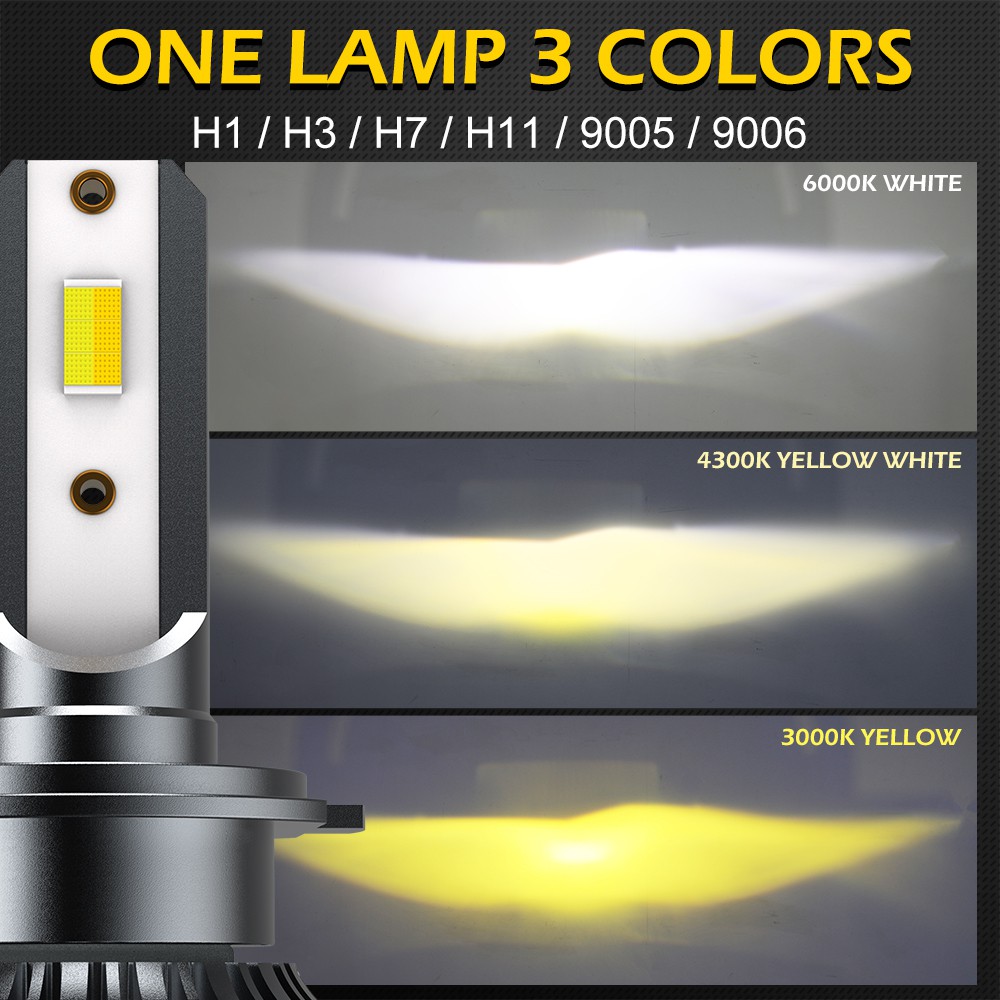 Cặp đèn pha phá sương mù UNI-SHINE LED 3 màu 3000K 4300K 6000K H1 H3 H8 H11 Canbus HB3 HB4 H7 12V 24V 12000LM cho xe hơi