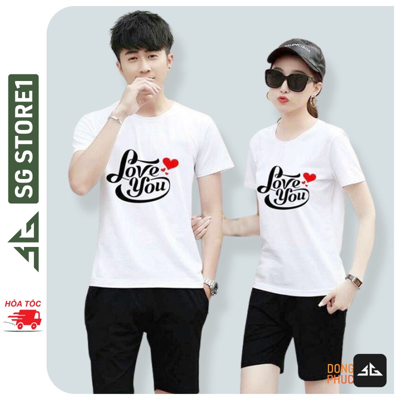 Áo thun cặp đôi nam nữ phông unisex cổ tròn tay ngắn mẫu Love You thun cotton mềm mịn AC103T