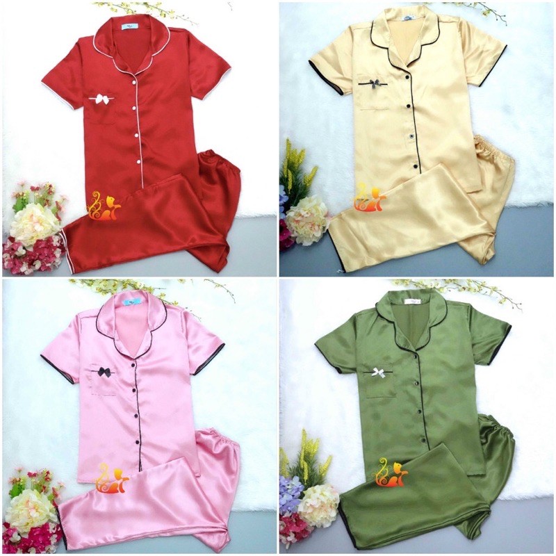 Bộ lụa satin dài Bộ mặc nhà nữ đẹp