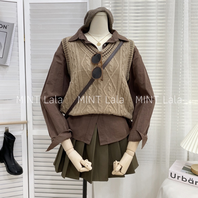 Áo Len Ghi Lê Nữ MINT Lala Viền Sọc Len Xoắn Thừng